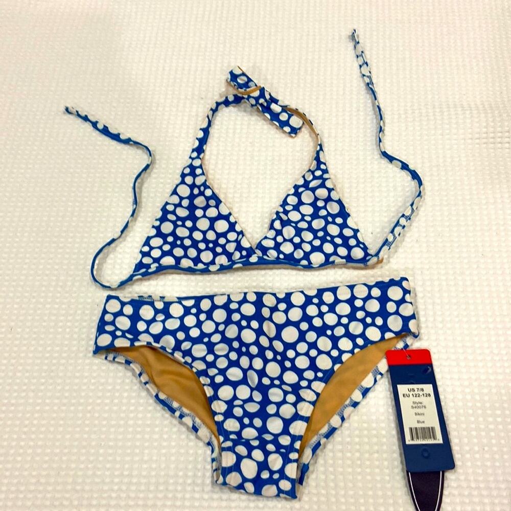 NWT Toobydoo Baby Girl's Blue Dot Bikini Size 7/8